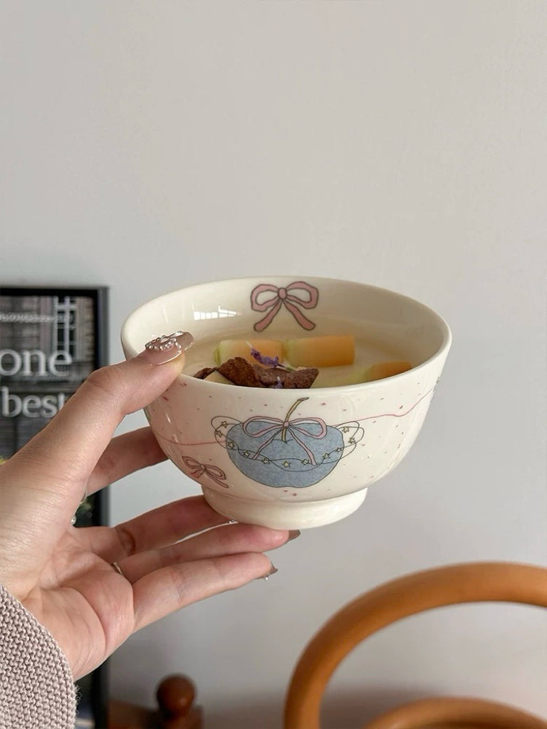 Blue Apple & Bow Ceramic Bowl