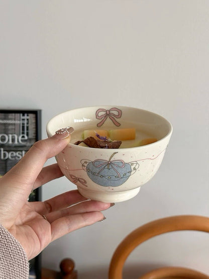 Blue Apple & Bow Ceramic Bowl