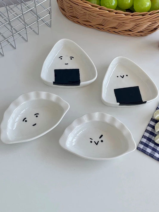 Cute Expression Dumpling/Rice Ball Shaped Ceramic Sauce Dish (Set of 2)