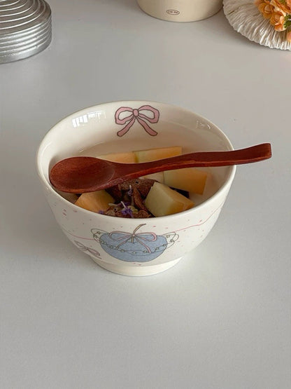 Blue Apple & Bow Ceramic Bowl