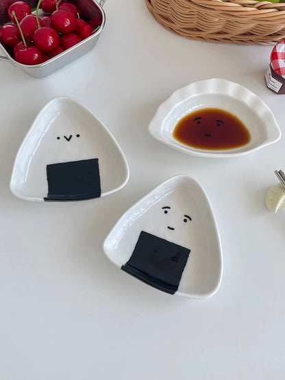 Cute Expression Dumpling/Rice Ball Shaped Ceramic Sauce Dish (Set of 2)