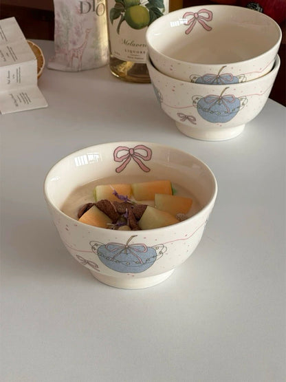 Blue Apple & Bow Ceramic Bowl