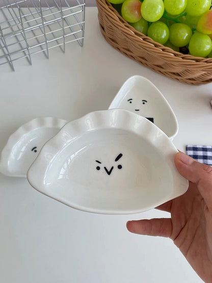 Cute Expression Dumpling/Rice Ball Shaped Ceramic Sauce Dish (Set of 2)