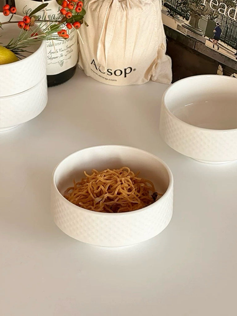 Japanese Minimal White Embossed Ceramic Bowl