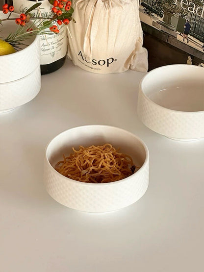 Japanese Minimal White Embossed Ceramic Bowl