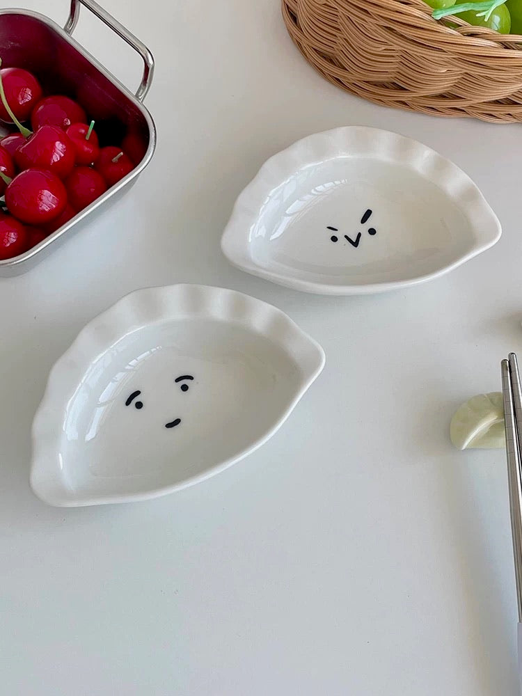 Cute Expression Dumpling/Rice Ball Shaped Ceramic Sauce Dish (Set of 2)