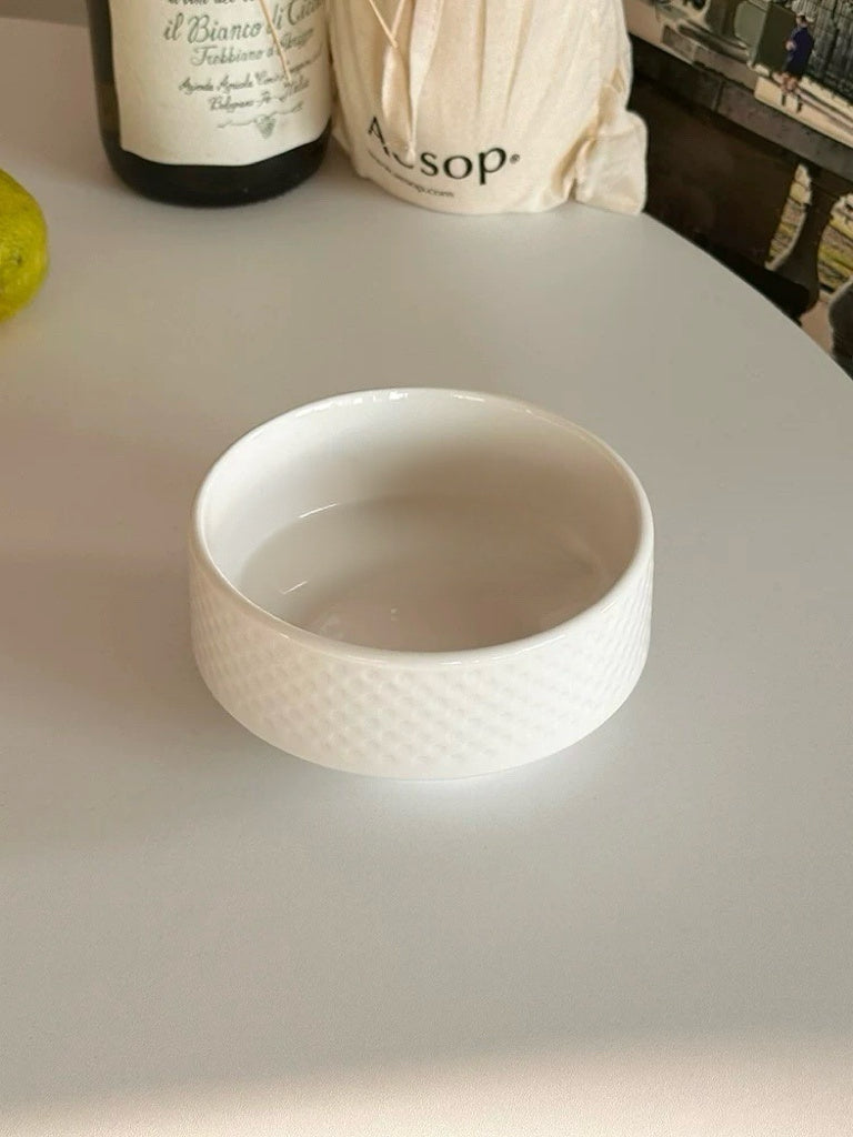 Japanese Minimal White Embossed Ceramic Bowl