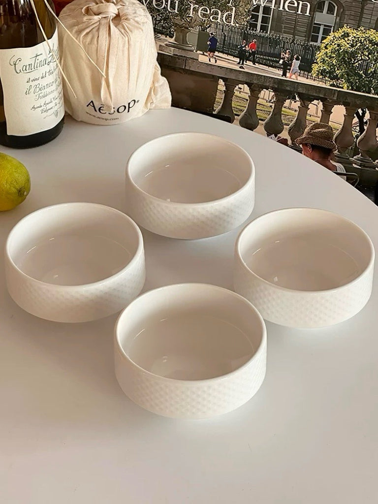 Japanese Minimal White Embossed Ceramic Bowl