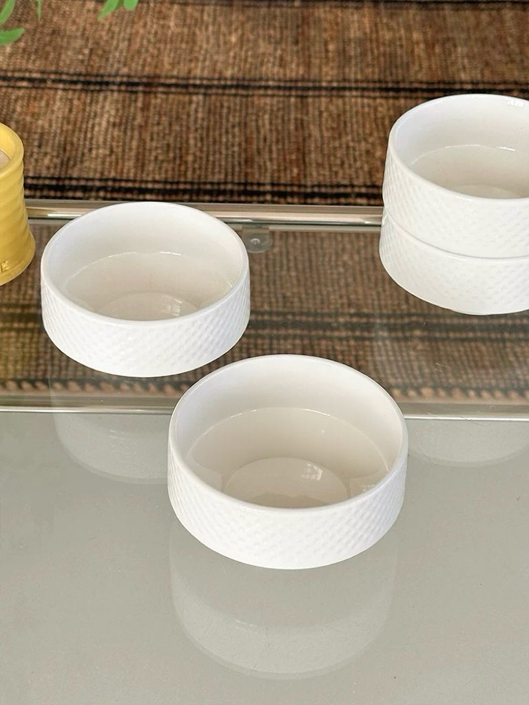 Japanese Minimal White Embossed Ceramic Bowl