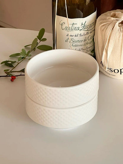 Japanese Minimal White Embossed Ceramic Bowl