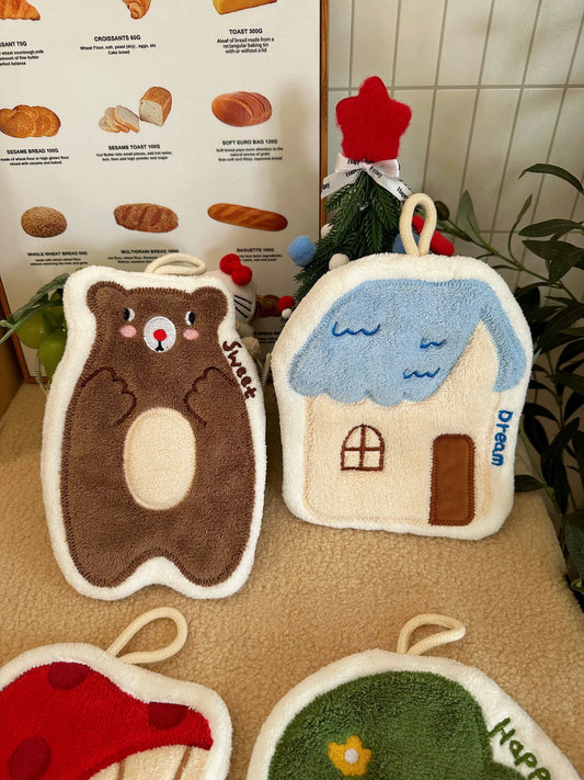 Cute House & Bear Hand Towel