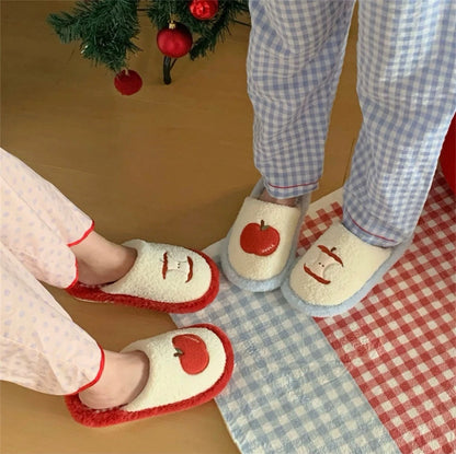 Cute Red Apple Plush Slippers