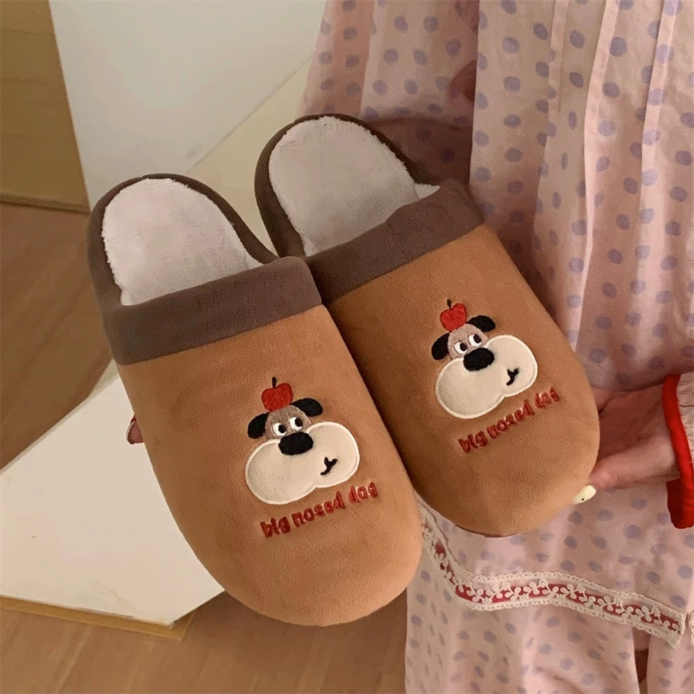 Sweet Cherry & Puppy Couple Plush Slippers