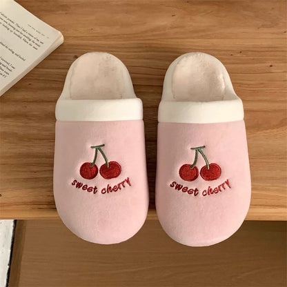 Sweet Cherry & Puppy Couple Plush Slippers