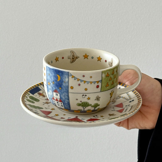 Vintage Fairy Town Coffee Cup & Saucer Set
