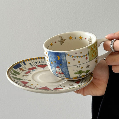 Vintage Fairy Town Coffee Cup & Saucer Set