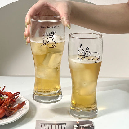 Cute Cat Illustration Large Capacity Beer Glass (Set of 2)