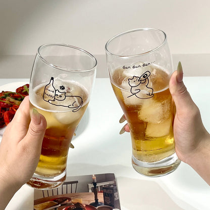 Cute Cat Illustration Large Capacity Beer Glass (Set of 2)
