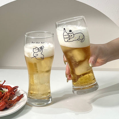 Cute Cat Illustration Large Capacity Beer Glass (Set of 2)