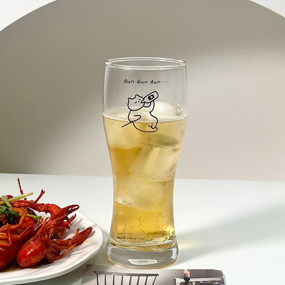 Cute Cat Illustration Large Capacity Beer Glass (Set of 2)