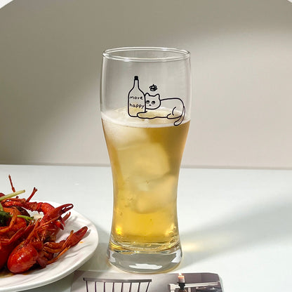 Cute Cat Illustration Large Capacity Beer Glass (Set of 2)