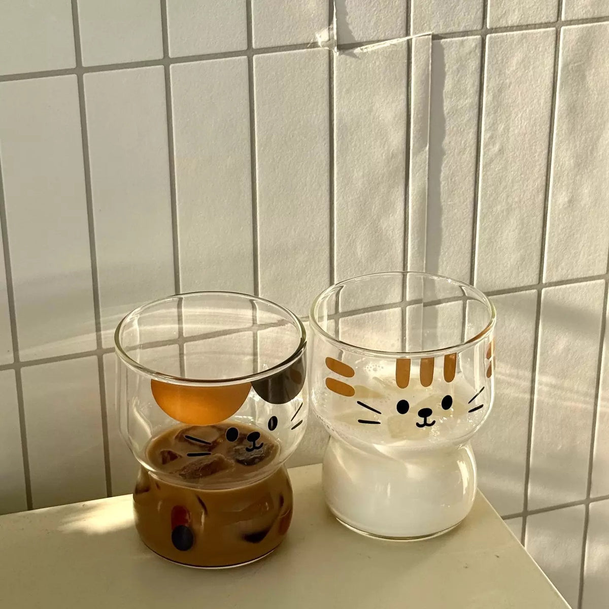 Cute Cartoon Cat Glass Cup