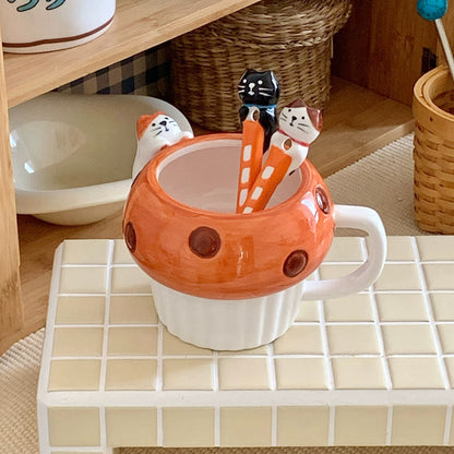 Japanese Style Bread-Shaped Cat Ceramic Mug with 3D Cat Spoon