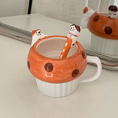 Japanese Style Bread-Shaped Cat Ceramic Mug with 3D Cat Spoon