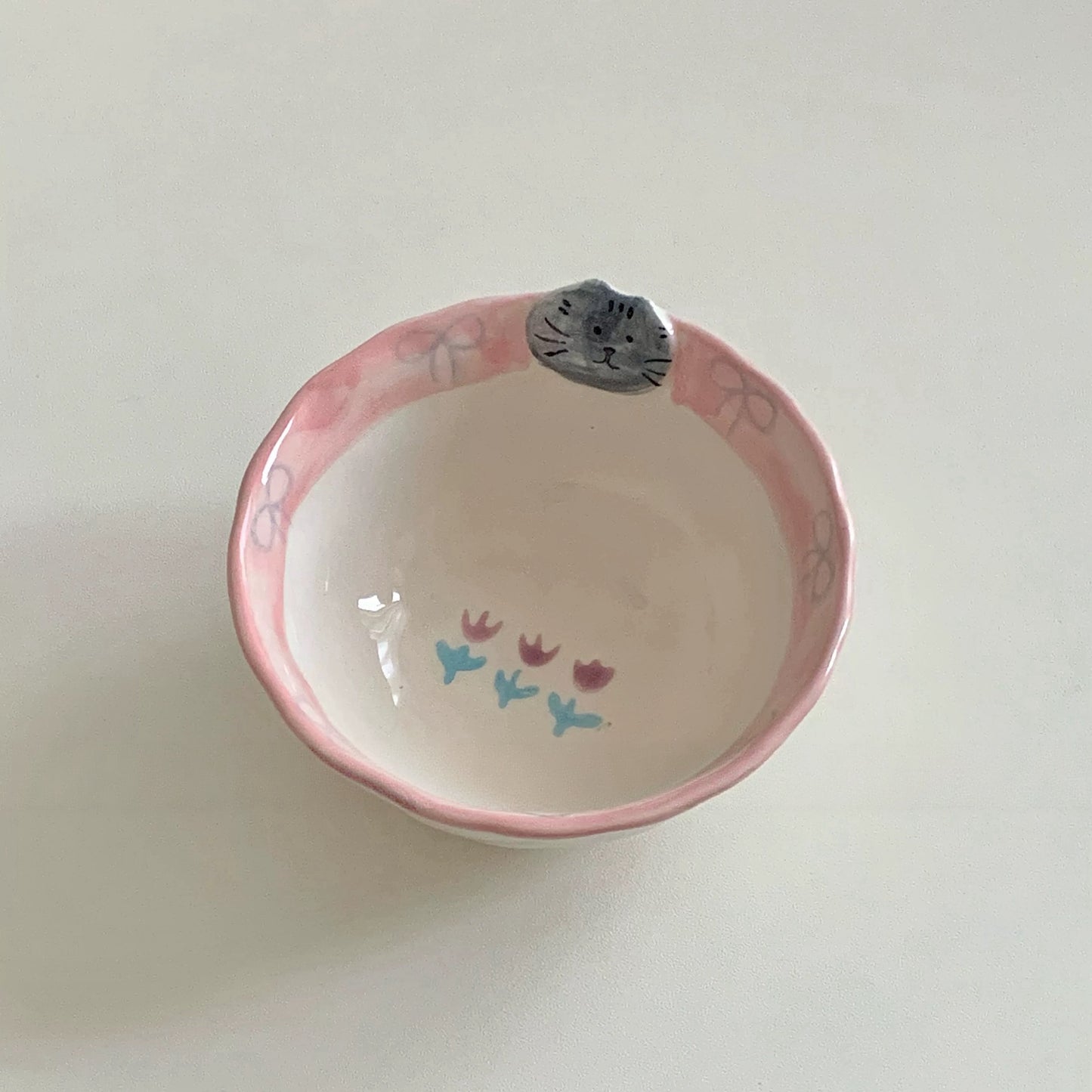 Japanese Vintage Hand-Painted Cat Bowl & Plate Set