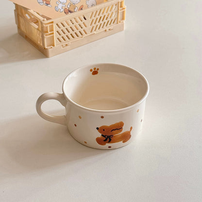 Korean Style Hand-Painted Dog/Cat Ceramic Mug & Plate Set