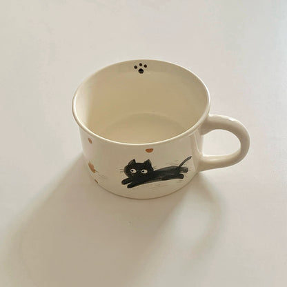 Korean Style Hand-Painted Dog/Cat Ceramic Mug & Plate Set