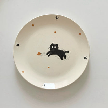 Korean Style Hand-Painted Dog/Cat Ceramic Mug & Plate Set