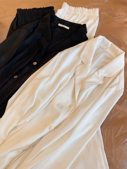 White Striped Silk Pajama Set