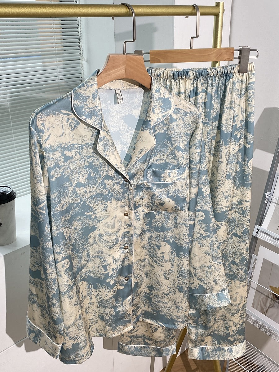 Luxurious Forest Print Silk Pajama Set