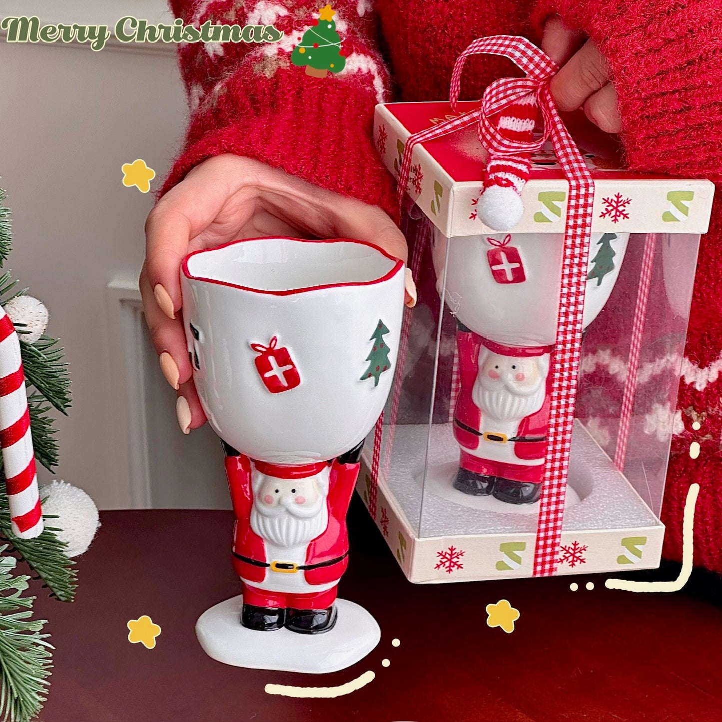 Snowman & Santa Claus Goblet with Gift Bag