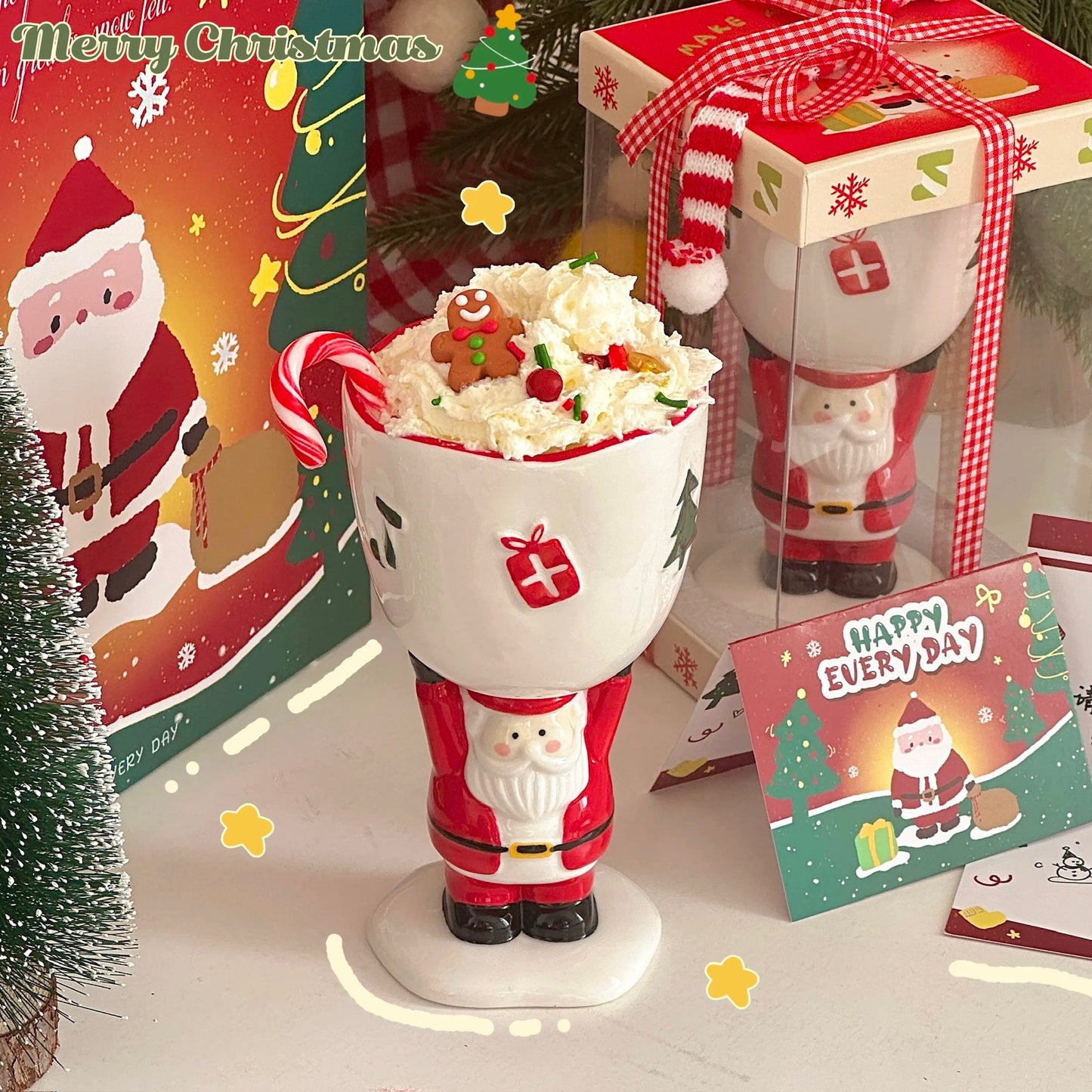 Snowman & Santa Claus Goblet with Gift Bag