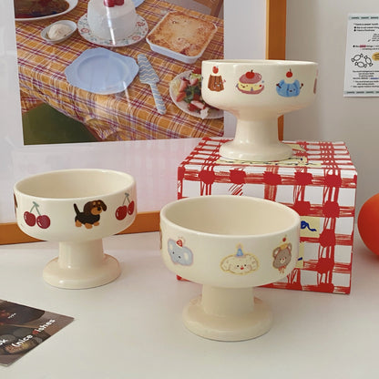 Creamy-style Cute Cartoon Ceramic Pedestal Cup