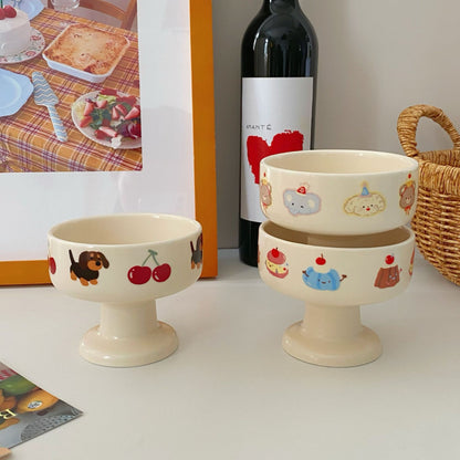 Creamy-style Cute Cartoon Ceramic Pedestal Cup