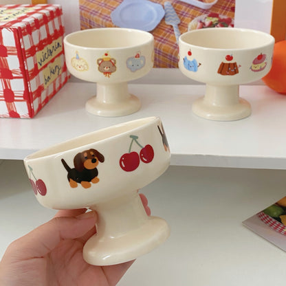 Creamy-style Cute Cartoon Ceramic Pedestal Cup