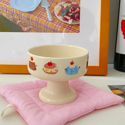 Creamy-style Cute Cartoon Ceramic Pedestal Cup