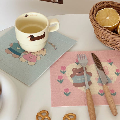 Pink and Blue Bear & Bunny Wood Pulp Sponge Cloth (2-Pack)