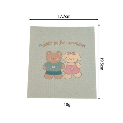 Pink and Blue Bear & Bunny Wood Pulp Sponge Cloth (2-Pack)