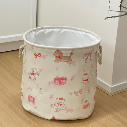 Cute Cartoon Puppy & Kitty Printed Storage Basket
