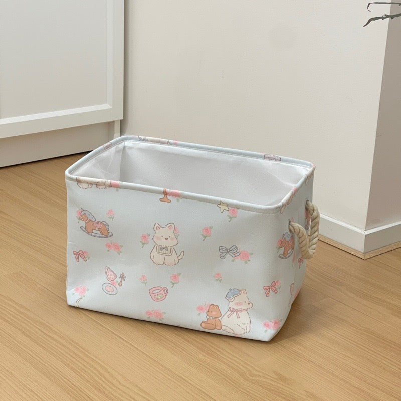 Cute Cartoon Puppy & Kitty Printed Storage Basket