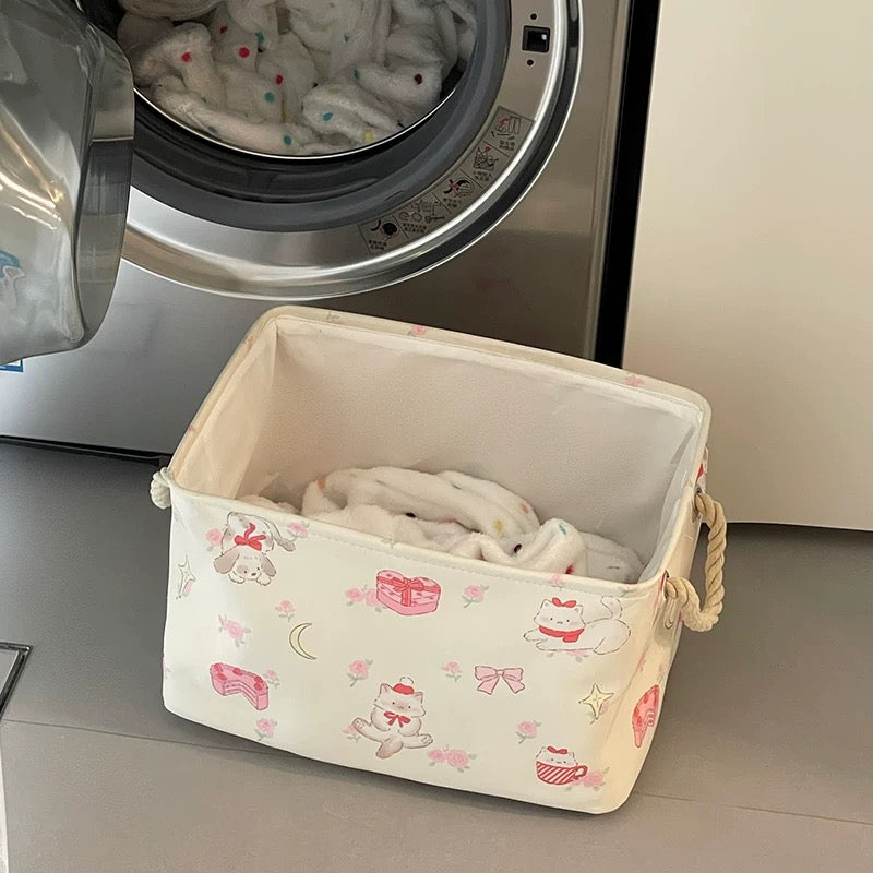 Cute Cartoon Puppy & Kitty Printed Storage Basket