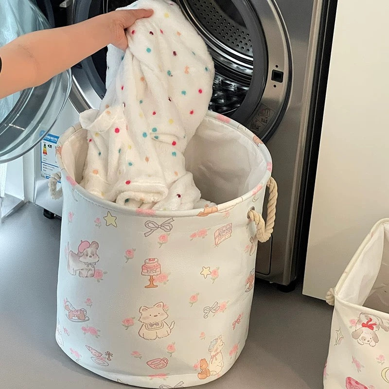 Cute Cartoon Puppy & Kitty Printed Storage Basket