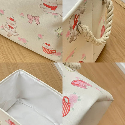 Cute Cartoon Puppy & Kitty Printed Storage Basket