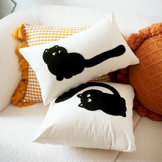 Adorable Black Cat Embroidered Pillow Cushion (Covers Only)