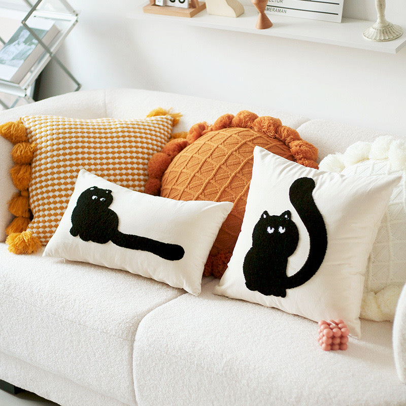 Adorable Black Cat Embroidered Pillow Cushion (Covers Only)