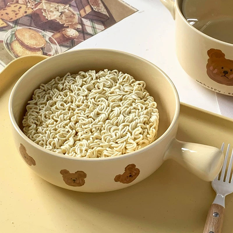 NoEmo Teddy Bear Expression Handle Ceramic Bowl